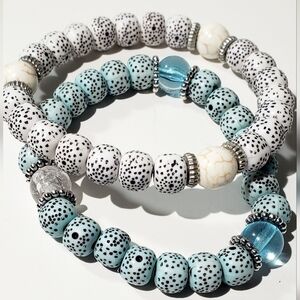 Elegant Dalmatian and Blue Beaded Bracelet Set